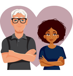 Diverse Couple Feeling In Love Cartoon Characters