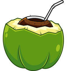 Cartoon Green Coconut Drink Shell With Straw