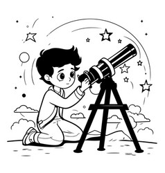 Boy Looking Through A Telescope In The Starry Sky