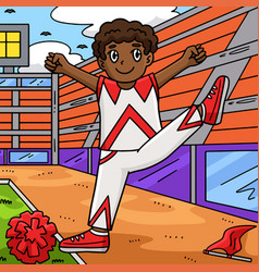 Cheerleader Boy Raising One Leg Colored Cartoon