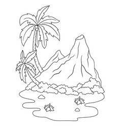 Hand Drawn Of Volcano Mountain Line Art