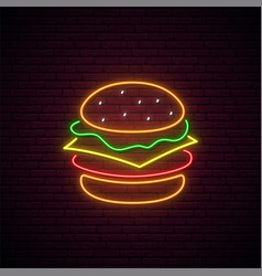 Neon Burger Sign Glowing Burger Emblem Isolated