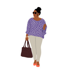 Happy Black Curvy Woman In Stylish Modern Clothes