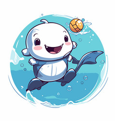 Cute Cartoon Polar Bear Playing Volleyball