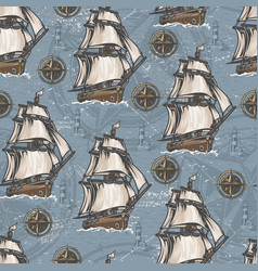 Marine Ship Vintage Seamless Pattern