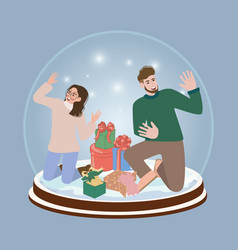 People In Snow Globe Christmas And Happy New Year