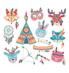 Cute Native American Or Indian Animal Icons