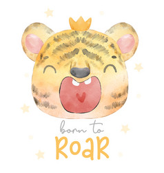 Watercolor Painting Cute Adorable Baby Tiger Face