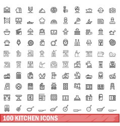 100 Kitchen Icons Set Outline Style