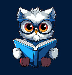 Cute Owl Reading A Book On Blue Background