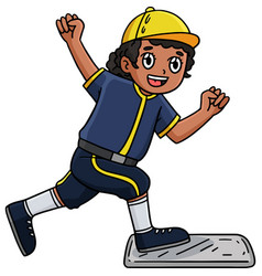 Baseball Girl Reaching Base Cartoon Clipart