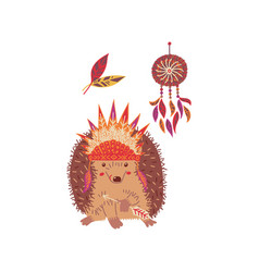 Funny Hedgehog With Autumn Leaves Flat