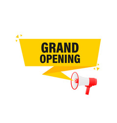 Grand Opening Megaphone Yellow Banner In 3d Style