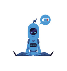 Sad And Tired Robot With Low Battery Sitting