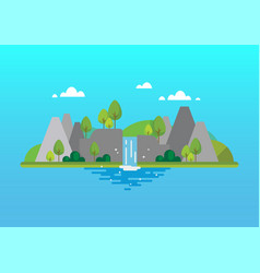 Waterfall Mountain Beautiful Landscape Flat Style