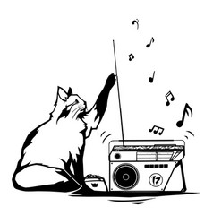 Cat With Radio Listening To Music