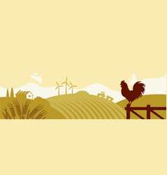 Rooster Cartoon Crowing In Farm Fence