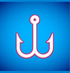 White Fishing Hook Icon Isolated On Blue