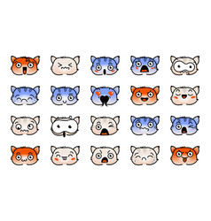 Various Cartoon Kitty Set Doodle Faces Eyes