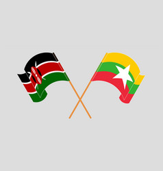 Crossed And Waving Flags Of Kenya And Myanmar