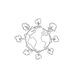 Single One Line Drawing Globe With Forest