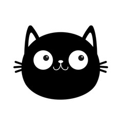 Black Cat Face Head Silhouette Round Icon Funny