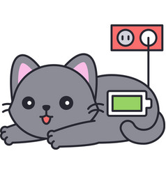 Gray Cat With Full Battery Charging Icon