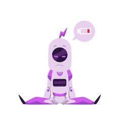 Sad Purple Mascot Robot Showing Message Low