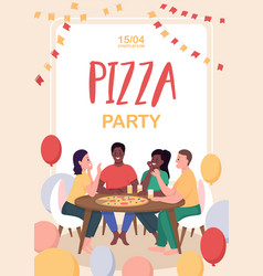 Friends At Pizza Party Poster Flat Template