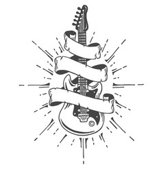 Hand Drawn Electric Guitar With Ribbon And Text