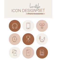 Linestyle Icon Design Set Phone Accessories