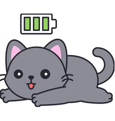 Gray Cat Jumping With Full Battery Icon