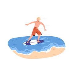 Happy Active Man Skimming Surfing On Skimboard