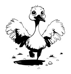 Ostrich Bird In The Desert Cartoon Style