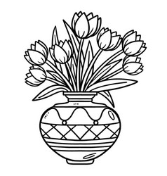 Spring Flower Vase Isolated Coloring Page For Kids