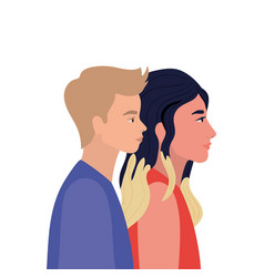 Woman And Blond Man Cartoon In Side View