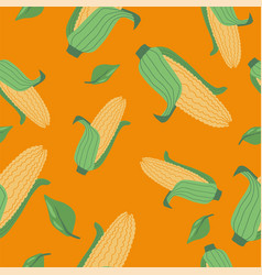 Corn Vegetable With Basil Leaves Seamless Pattern