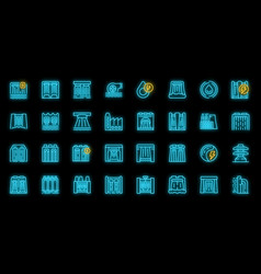 Hydro Power Station Dam Icons Set Neon