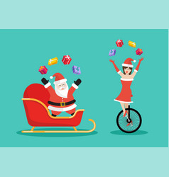 Santa Claus And Girl Juggling Gift Boxes