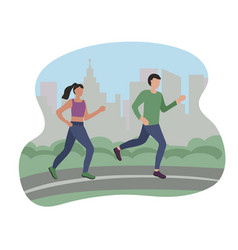 Man And Woman Running In City Sports Training