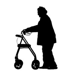 Old Disabled Woman Using A Walker Silhouette