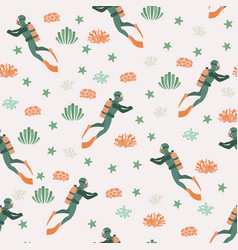 Seamless Pattern Witha Diver Algae