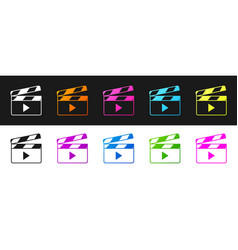 Set Movie Clapper Icon Isolated On Black And White