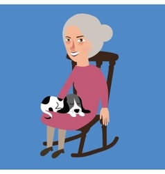 Old Lady Woman Senior With Cat Sleeping In Her Lap