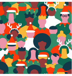 Christmas Diverse People Crowd Seamless Pattern