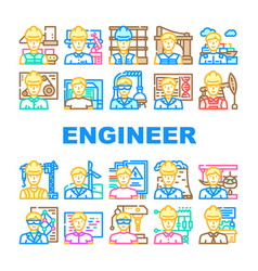 Engineer Worker Man Construction Icons Set