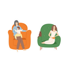 Woman Eating Snacks Sitting In Armchair With Cat