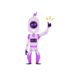 Cute Purple Robot Mascot Thumbs Up Good Job Flat