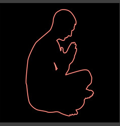 Neon Man Praying Silhouette Icon Red Color Image