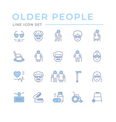 Set Color Line Icons Of Older People